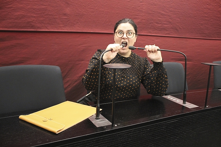 Auf der Bühne hat die Slampoetin und Kabarettistin Rebekka Lindauer die Gäste mit ihren treffenden Worten unterhalten und eine lockere Stimmung in den Saal geweht.