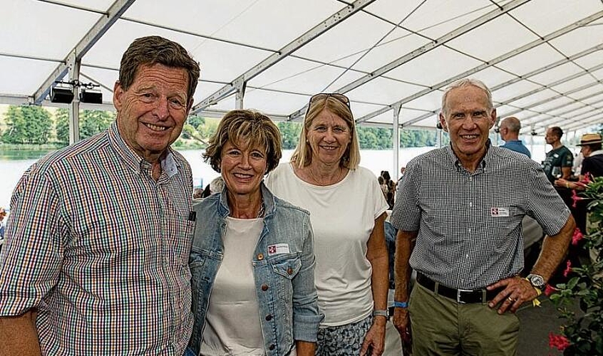 V. l.: Hans-Rudolf Schurter, ehemaliger Präsident Schweizer Ruderverband, Doris Russi Schurter, alt Präsidentin VR LUKB, Ruth Berchtold, ehemalige Vizepräsidentin Schweizer Ruderverband, und René Fischer, Präsident Stiftung Ruderzentrum Rotsee.