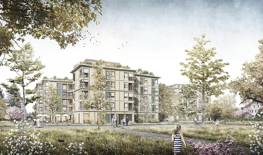 Blick von der Hofmatt. Visualisierungen: Atelier WW mit Renderisch Architekturvisualisierungen
