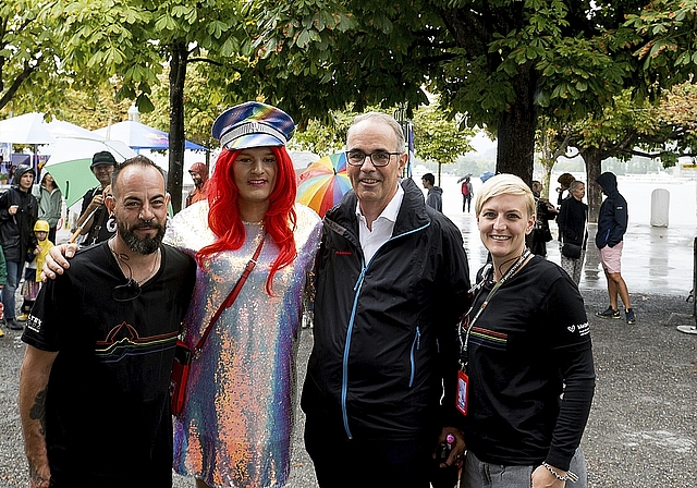 Von links: Nico Gasparini, Verein Pride Zentralschweiz, Dragquee