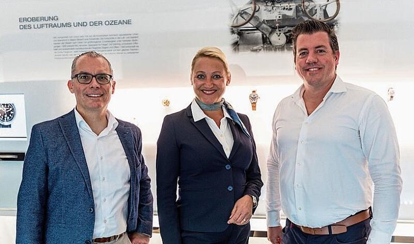 V. l.: Verantwortlich für die perfekte Organisation und Betreuung der WVL-Gäste: René Widmer, TimeVallée Luzern, Sandra Bollinger, IWC Tour Guide, und Benjamin Koch, Präsident WVL.