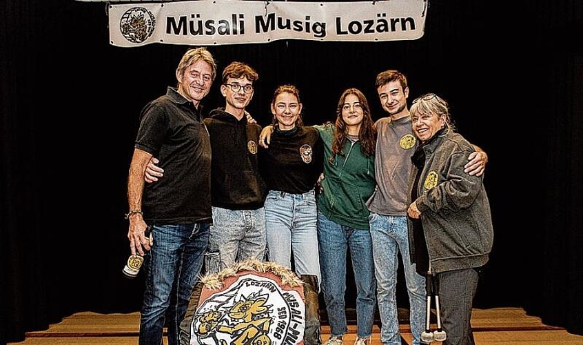 Von der Patronatsmusig «Müsali-Musig Lozärn» (von links): Walti Sutter (Klaba), Jan Helfer, Chiara Burri, Alessia Burri, Dominik Achermann und Erica van de Ven.