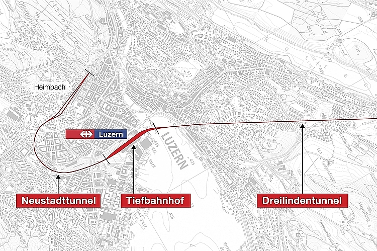 Übersicht über die Tunnel und die Linienführung. Grafik: SBB